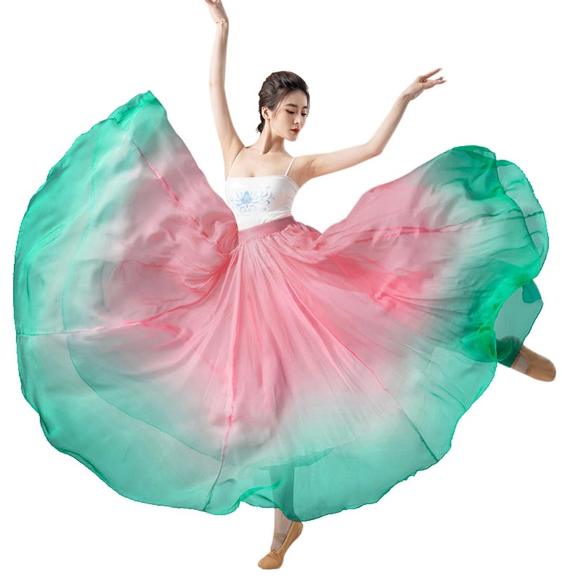 ZX Z&X Lyrical Dance Skirt Gradient Color Sheer Long Flowy Skirts Modern Ballet Costumes for Ballerinas Photography Performance Pink Green - Image 1
